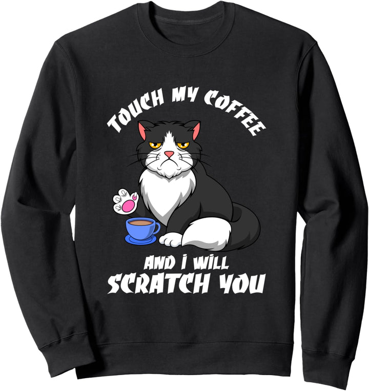 Nette wütende Katze mit Kaffee Büro Arbeit Sweatshirt