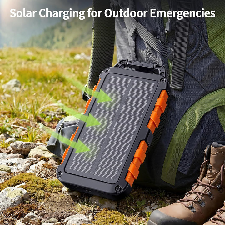 Solar Powerbank 10000mAh, 2 integrierte Kabel, USB-C PD 22.5W
