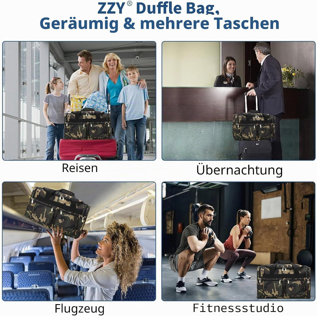 ZZY Sporttasche 40L für Herren mit 2 Seitentaschen &amp; Wasserabweisend - Leichte Reisetasche für Sport