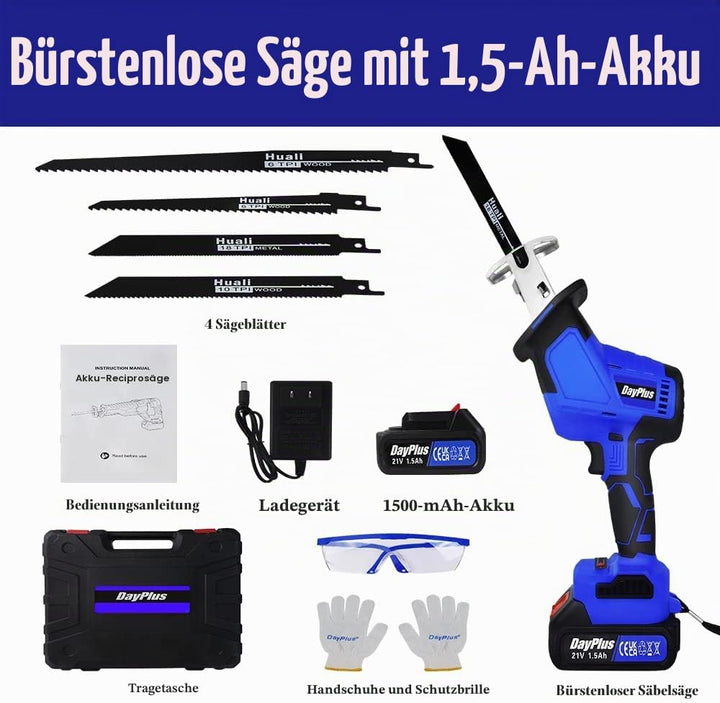 Akku Säbelsäge Bürstenlose Elektrisch Knochensäge Fleischsäge mit 1.5Ah Akkus und Schnellladegerät,