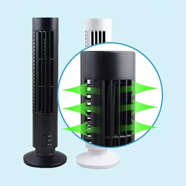 USB Flügelloser Turmventilator, Oszillierend 2 Geschwindigkeiten | Schwarz, Wiederaufladbar, Leiser