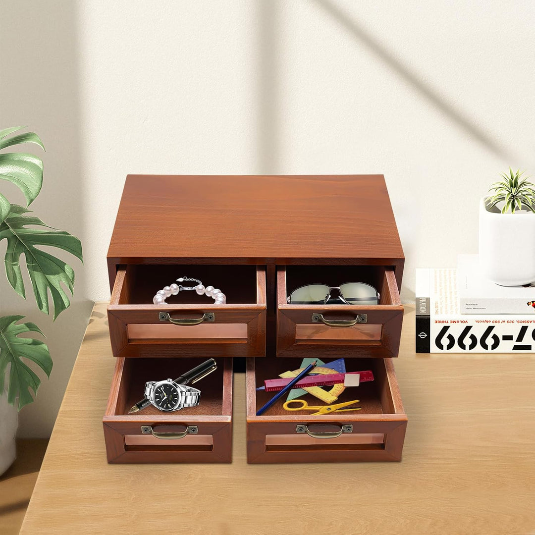 Schreibtischorganizer Bambus Office Aufbewahrungsbox mit 4 Schubladen Creative Sticker Versteckte Sc
