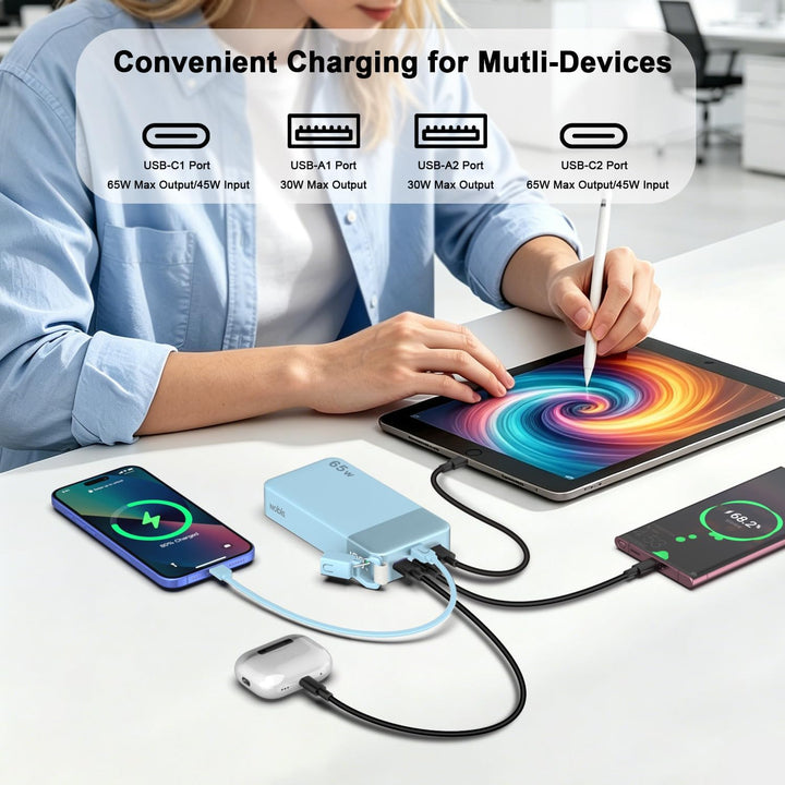 NOBIS 20000mAh Powerbank für Laptops, 65W PD Power Bank Blau, Blau