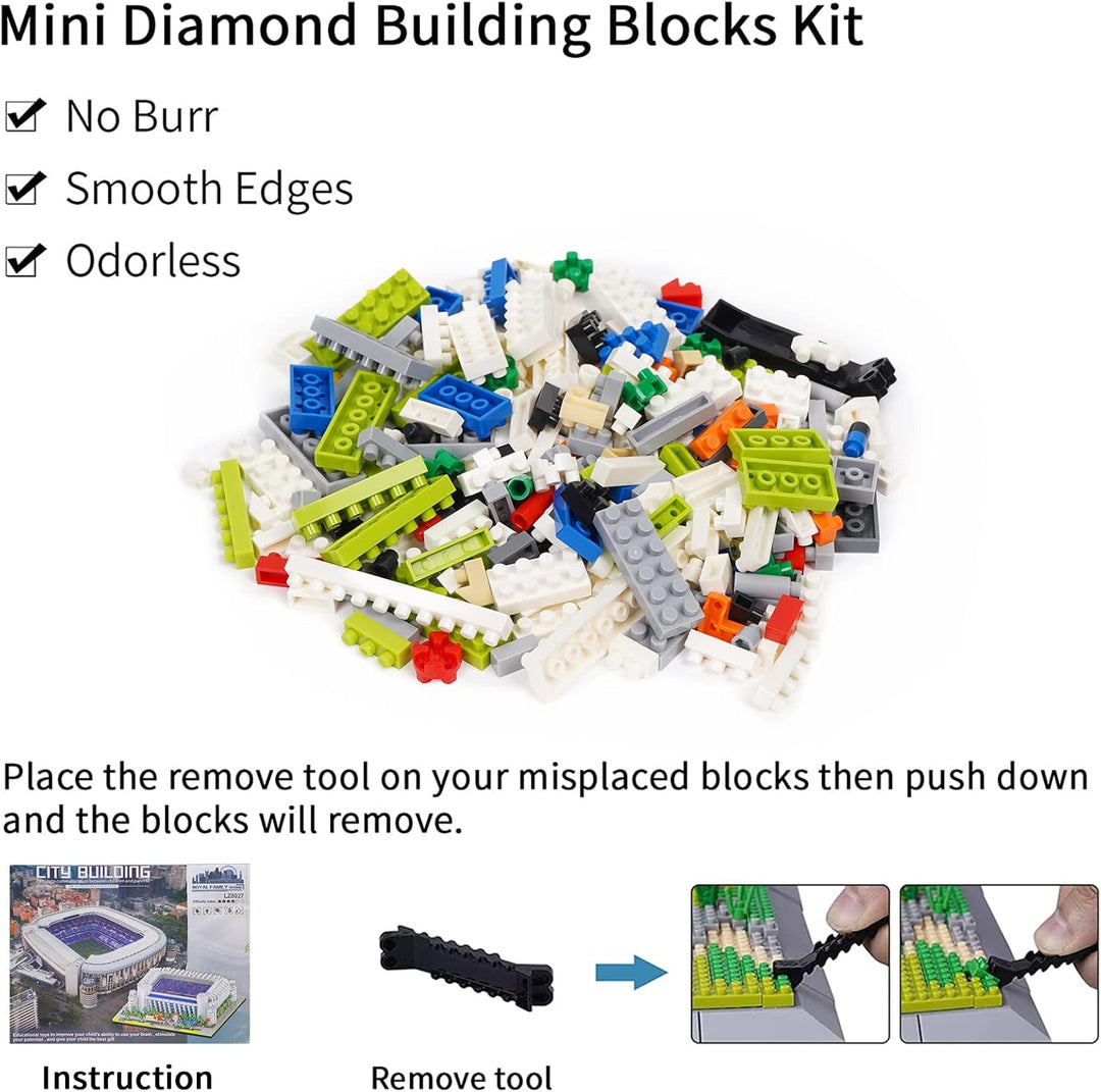 LULUFUN Bauklotz-Set, Architektur Mini Block Set, Weltberühmtes Fussballfeld Modell Blocks Kit, Samm
