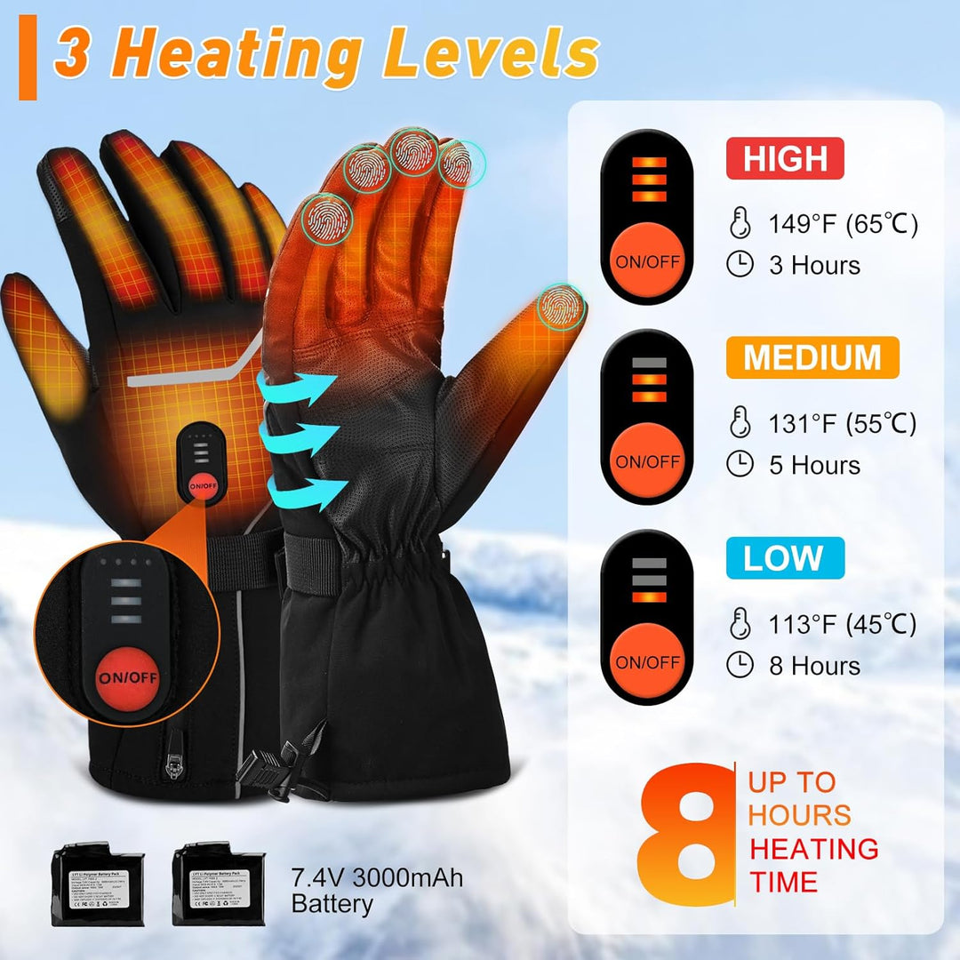 COVVY Beheizte Handschuhe,3 beheizte, temperaturverstellbare Touchscreen-Handschuhe,wiederaufladbare