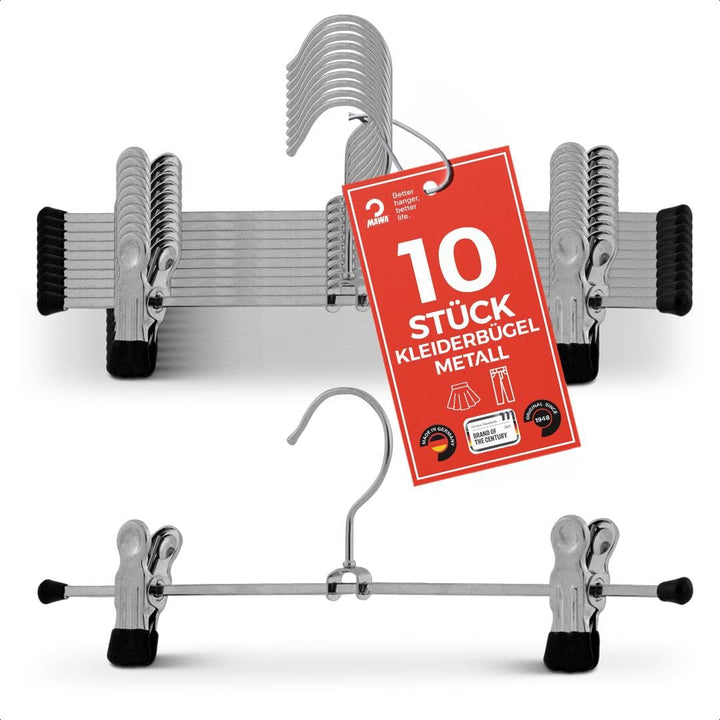 MAWA Kleiderbügel mit Clips, Set aus 10 platzsparenden Bügeln mit rutschfesten Clips, perfekt für Ho