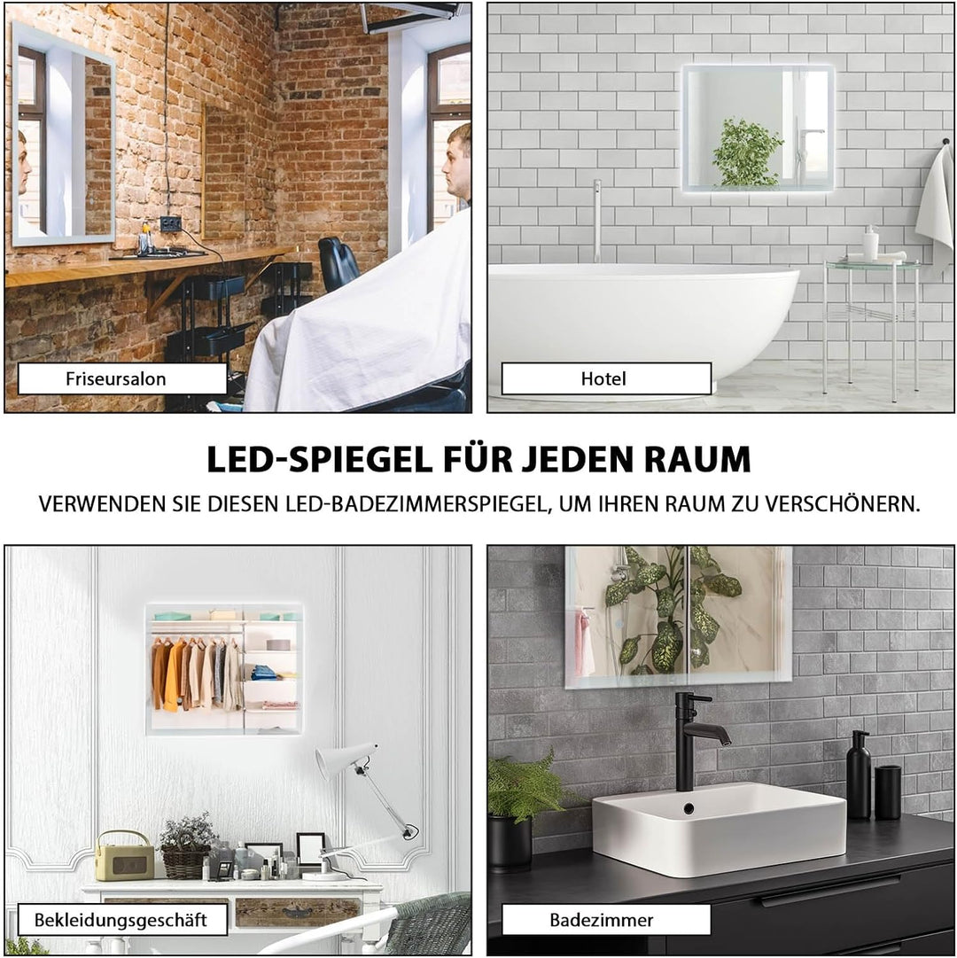 LED Badspiegel mit Beleuchtung, 60x50cm Wandspiegel Badezimmerspiegel mit Touch-Schalter Kaltweiss 6
