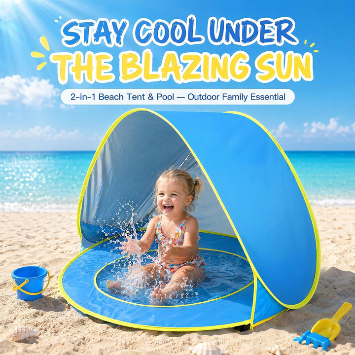 Strandmuschel Pop-Up Baby &amp; Kinder, Strandzelt Windschutz mit Mini Pool | UV-Schutz UPF 50+, Abnehmb