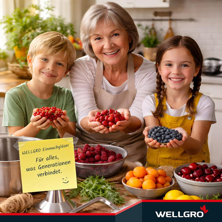 WELLGRO 50x Einmachgläser 230ml – Schraubdeckel TO82 rot kariert – Made in Germany – Vorratsgläser,