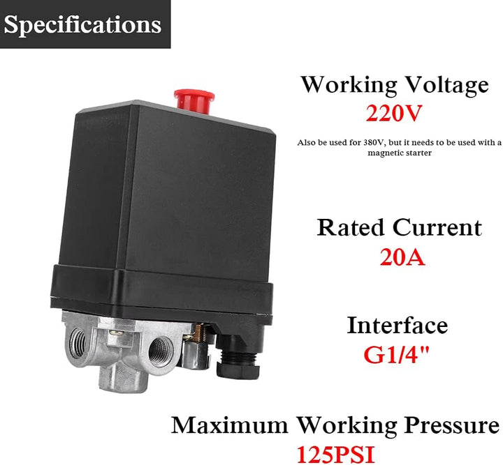 G1/4 "-Druckschalter kompressor 380V, 3-Phasen-4-Loch-Vertikaltyp druckschalter, 125 PSI maximaler A