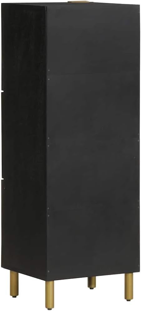 Highboard Schwarz 40x33x110 cm Holzwerkstoff mit Metallfüssen und Griffen, Stauraum Sideboard mit Sc