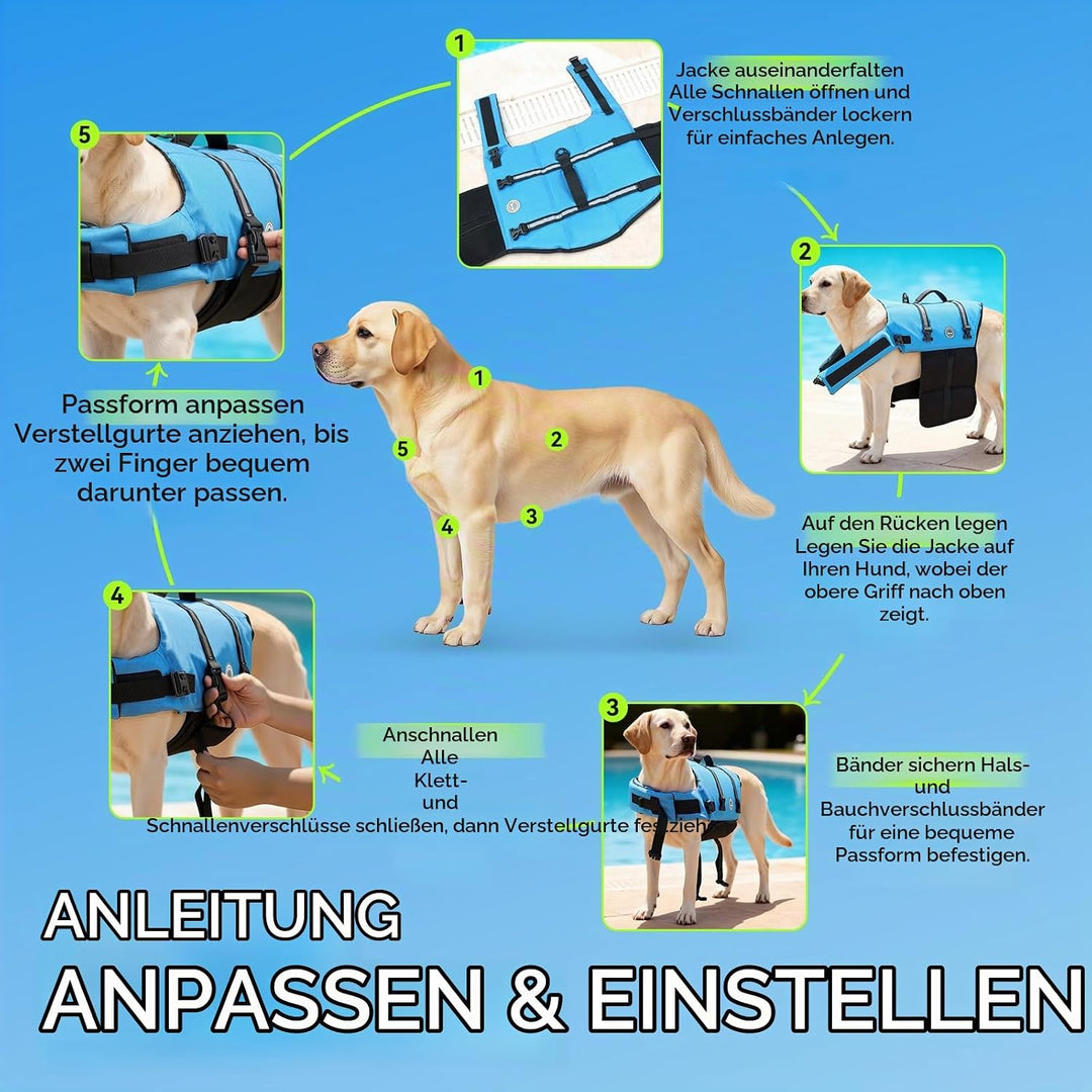 VIVAGLORY Rip Stop Schwimmweste Hund, Hundeschwimmweste, Schwimmhilfe &amp; Auftrieb, Rettungsweste Hund