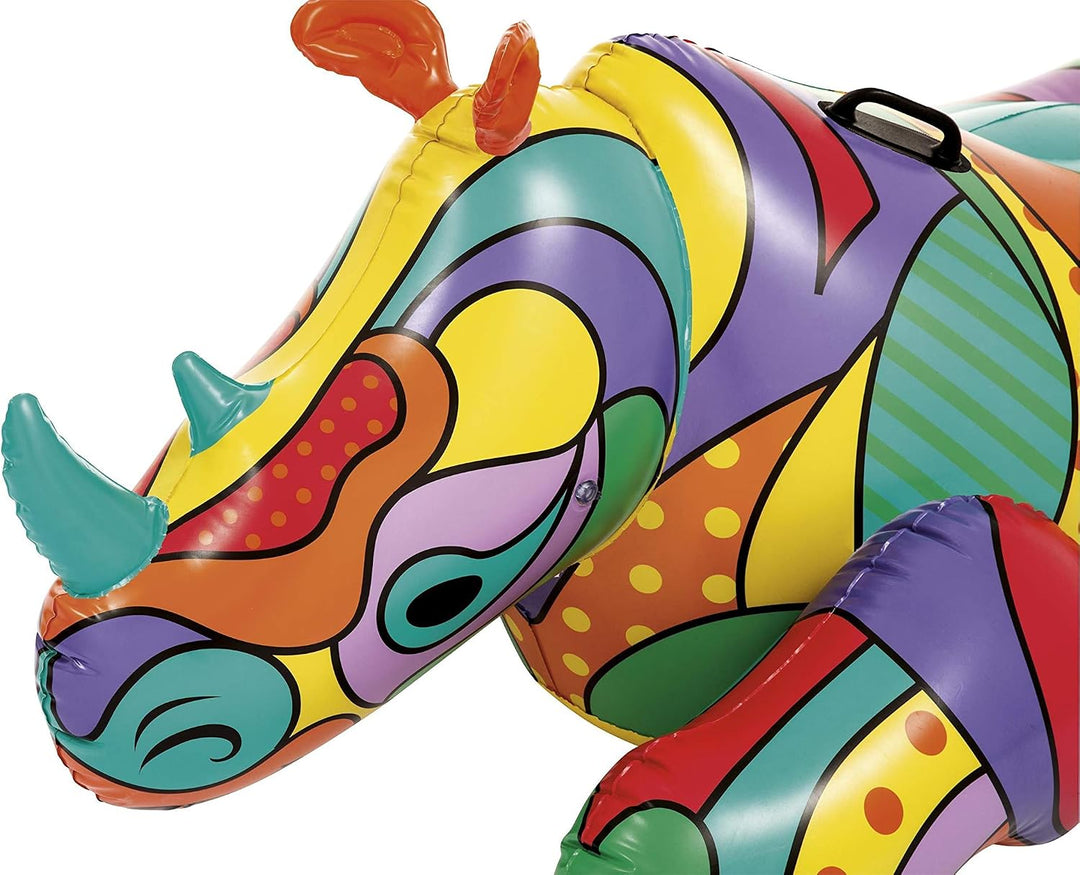 Bestway Inflatable Ride-On Toy with Pop-Art Design Rhino Pool Float, Rhino Pool Float