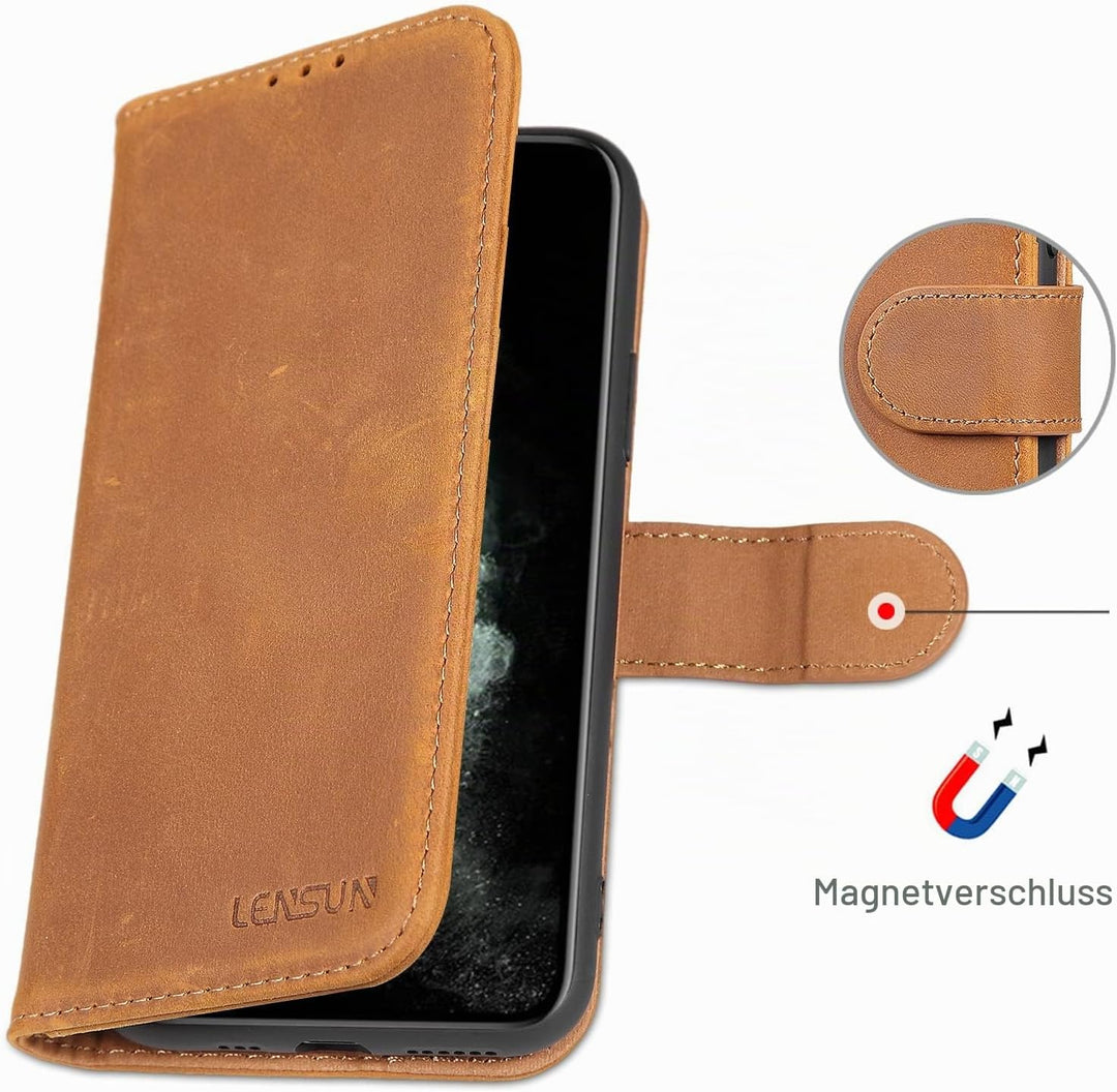 LENSUN Echtleder Hülle für iPhone 11 Pro, Handyhülle [Echtes Leder][Magnetverschluss][RFID Schutz] H