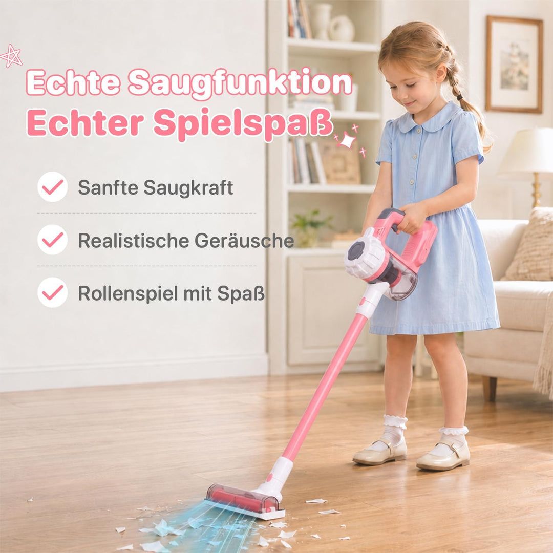 3-in-1 Kinderstaubsauger Spielzeug mit echter Saugfunktion Rosa, Rosa