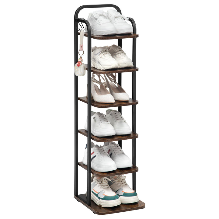 Hzuaneri Vertikales Schuhregal, 6-stöckige Schuhregale, Holz-Schuh-Organizer für Schrank, Eingang, S