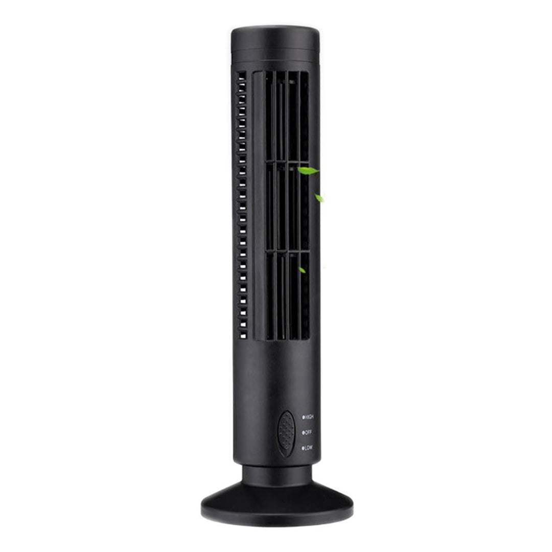 USB Flügelloser Turmventilator, Oszillierend 2 Geschwindigkeiten | Schwarz, Wiederaufladbar, Leiser