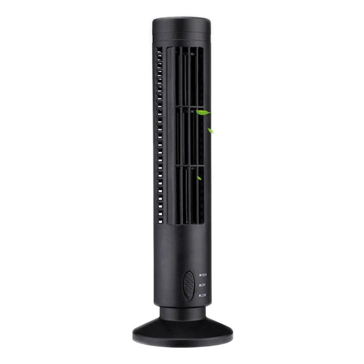 USB Flügelloser Turmventilator, Oszillierend 2 Geschwindigkeiten | Schwarz, Wiederaufladbar, Leiser