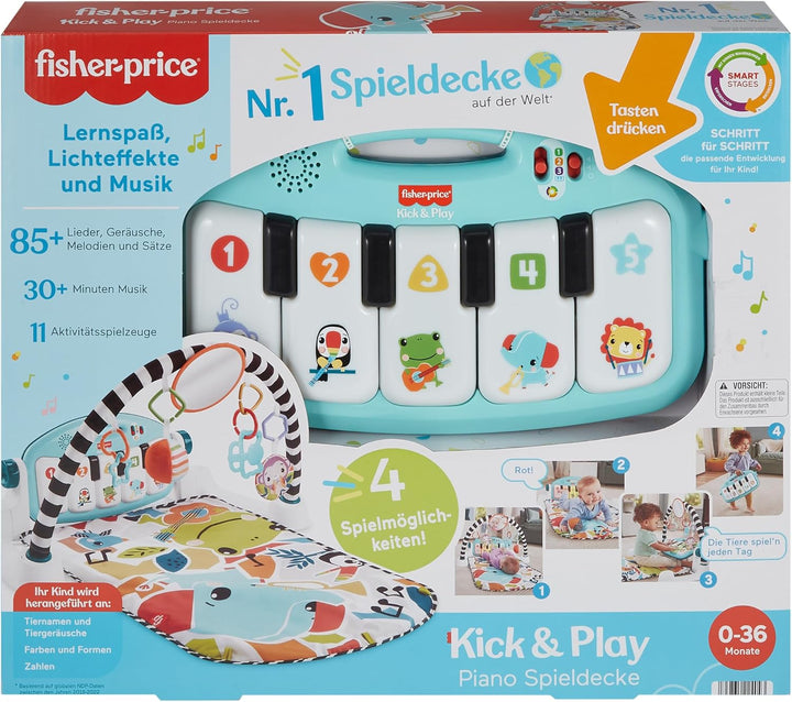 Fisher-Price Kontrast Kick &amp; Play Pianospieldecke für Babys, Spielspass Pianospieldecke, tragbares M