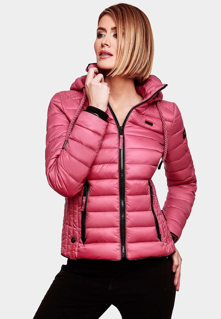 Navahoo Damen leichte Übergangsjacke Steppjacke mit Kapuze Lulana XS-XXL, S Berry