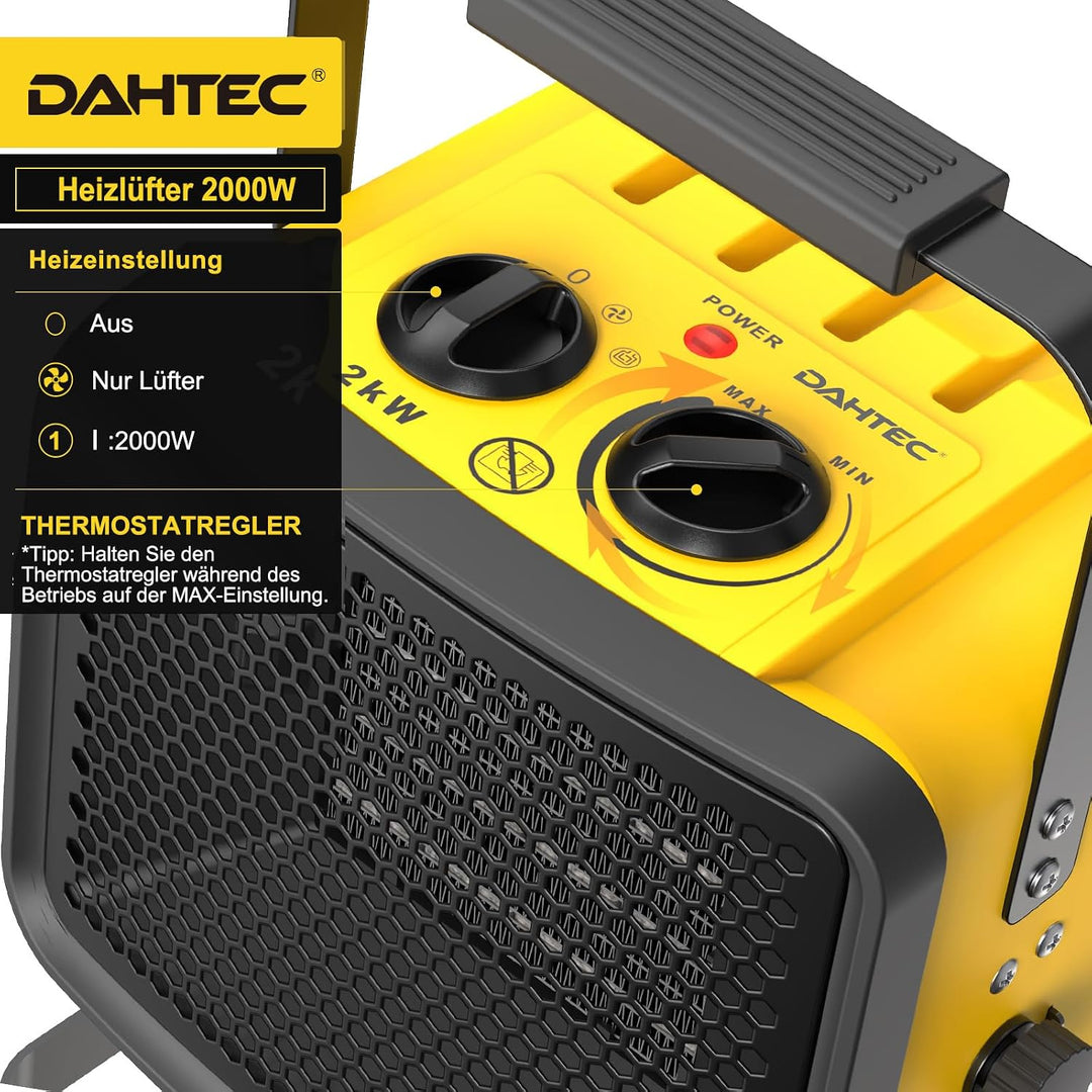 Keramik Heizlüfter 2000 Watt Bauheizer Luftmenge 240 m³/h Elektrisch mit Verstellbarer Winkel für Ga