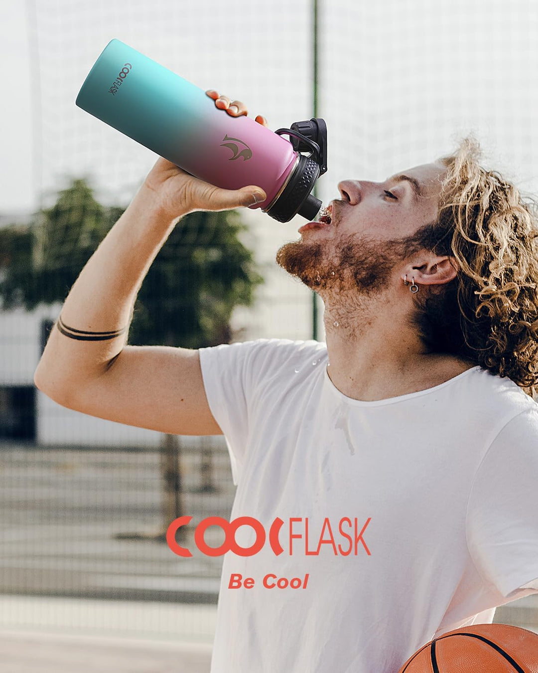 Coolflask Wasserflasche 24 oz isoliert mit Strohhalm, rostfreier Stahl 3 Deckel Wasserflasche mit br