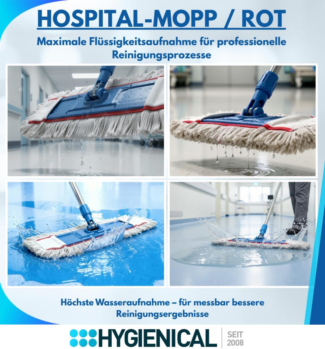 Wischmopp Set für Krankenhäuser und Hospitals, Profi-Moppbezüge, Moppbezüge für Mopphalter, Schlinge