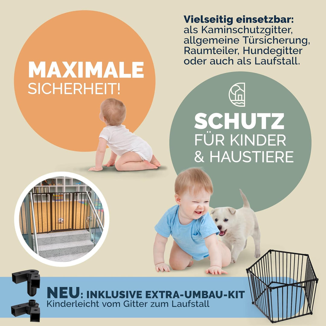 CASARIA® Kaminschutzgitter mit Sicherheitstür Metall Ofenschutzgitter 306x77cm Kamingitter ohne Bohr