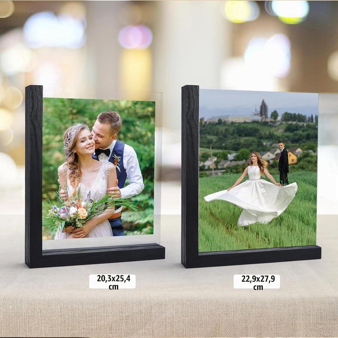 RLAVBL 2er Set Schwarze Bilderrahmen 20x25 cm, Doppelseitiger Glasbilderrahmen mit L-förmigem MDF-So