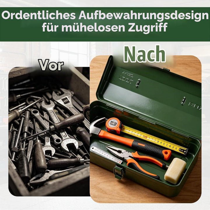 Werkzeugkiste Metall Leer 37x16x12cm - Kleiner Werkzeugkasten mit Tragegriff und Verriegelung, Viels