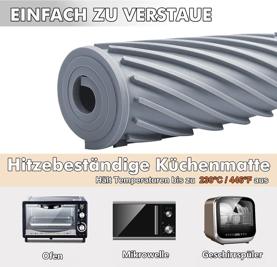 Abtropfmatte Geschirr Silikon 50 x 40 cm, Wasserablauf, Hellgrau Hellgrau 50D x 40W cm, Hellgrau 50D