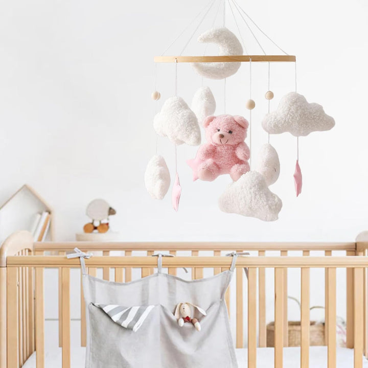 Mobile Baby Windspiele, Babybett Mobile 3D Bär Hase Kaninchen Wolken, Kinderzimmer Hängende Bettgloc