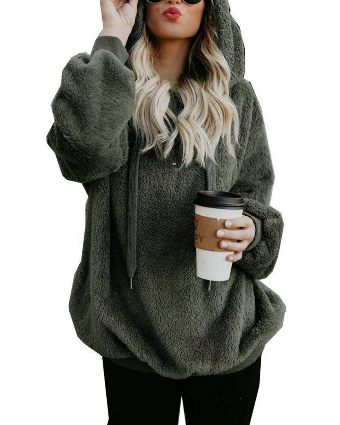 Hoodie Damen Oversize Teddy Pullover Teddyjacke Pulli Teddy Fleece Sweatshirt Kapuzenpullover Fleece