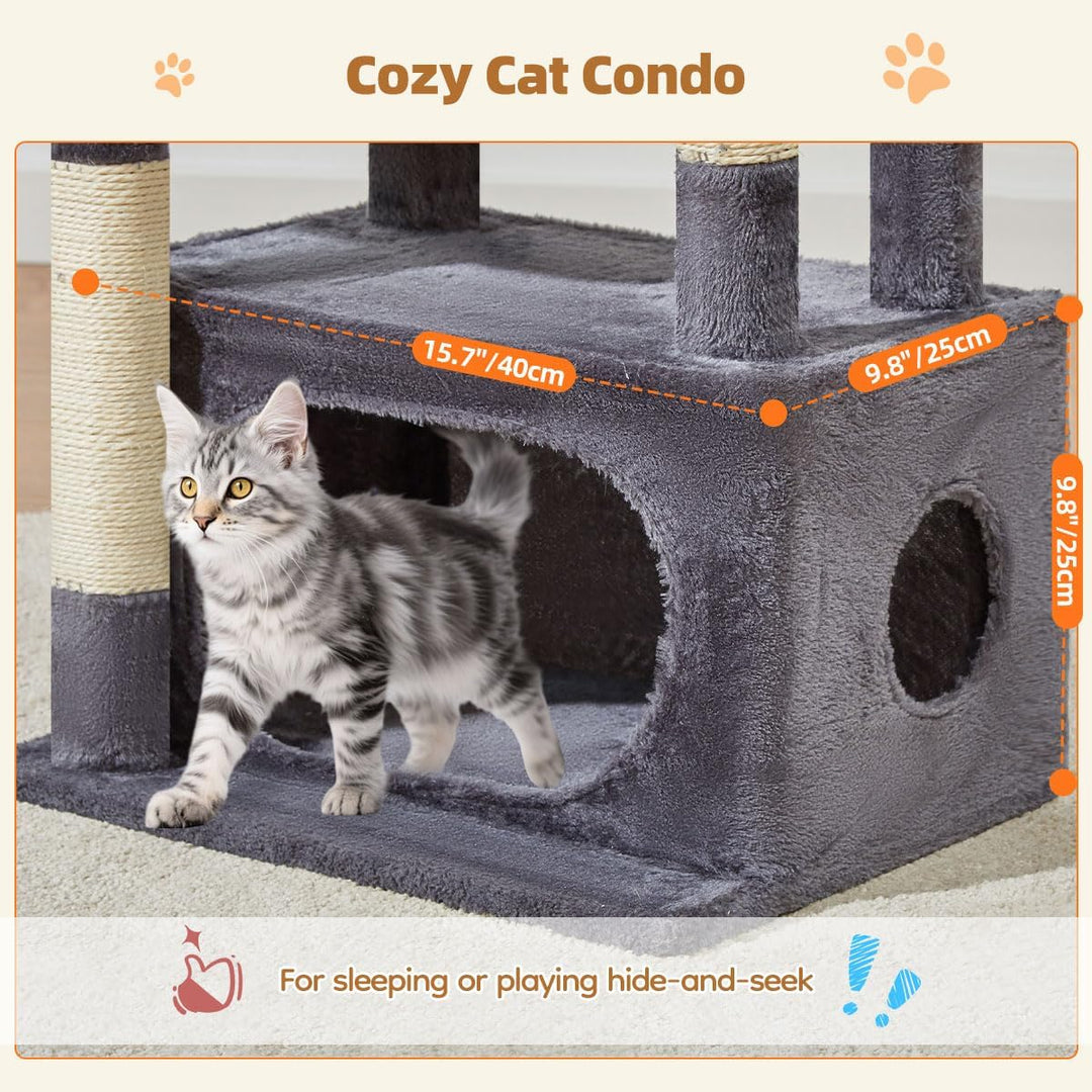 Taoqimiao Kratzbaum Klein, 98cm katzenbaum Stabil KatzenKratzbaum Cat Tree mit Katzenhaus, Korb, 4 K