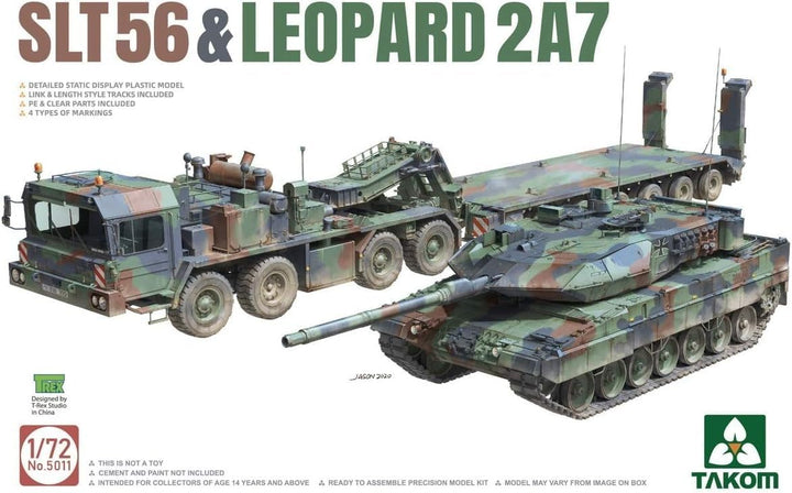 TAKOM Franziska TAK5011 1/72 SLT56 &amp; Leopard 2A7 Plastic Model KIT, Transparent, 1:72