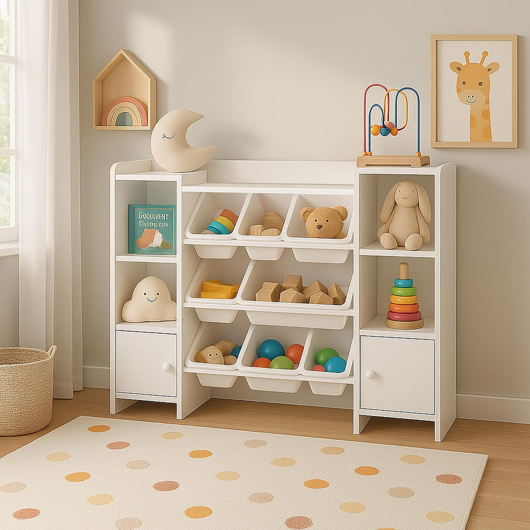Relaxdays Kinderregal, 8 Boxen, MDF, Kinderzimmerregal, Spielzeugregal, Kinderzimmermöbel, HBT: 94,5