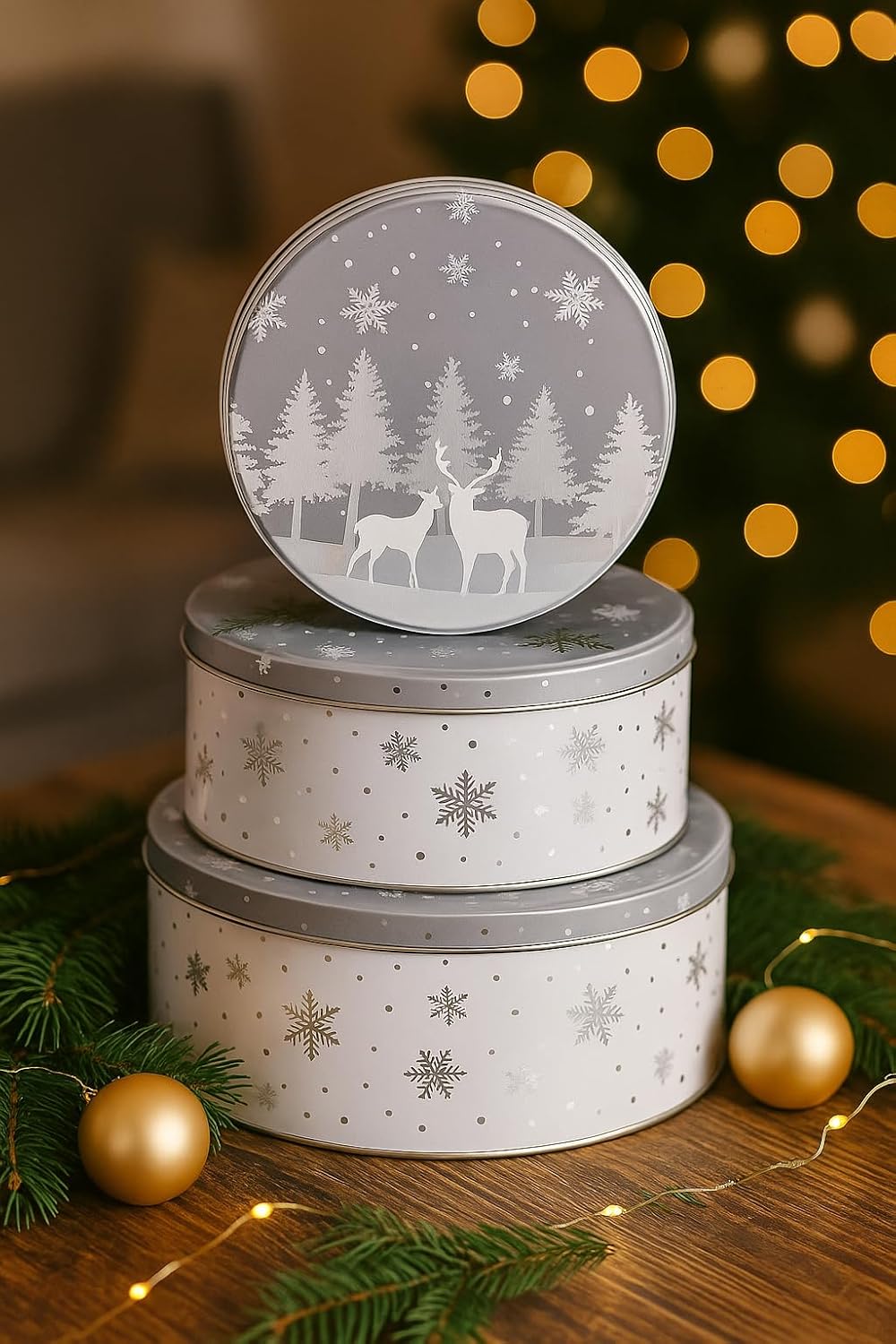 khevga Keksdose Weihnachten Blech Plätzchendose Set (flach, silber), silber