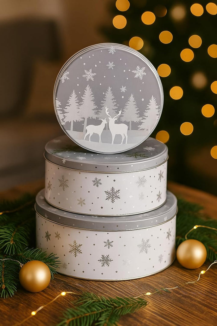 khevga Keksdose Weihnachten Blech Plätzchendose Set (flach, silber), silber