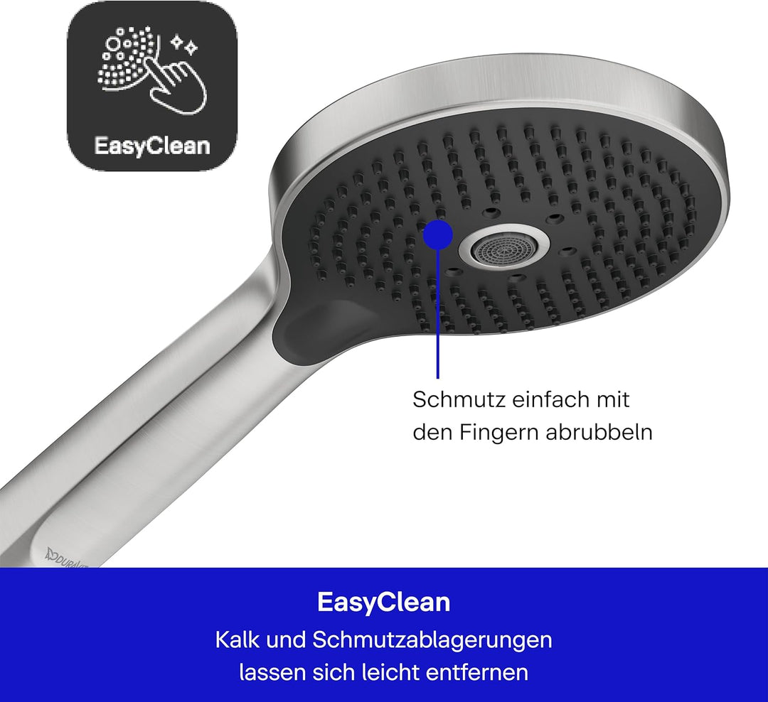 Duravit Universal Handbrause, einfache Reinigung, Edelstahl gebürstet 3 Strahlarten – 9 l/min (3 bar