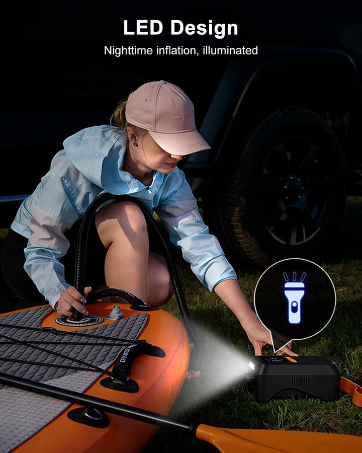 Mojimdo SUP Pumpe 20 PSI, 13.500 mAh Akku, 5 Modi, USB-C, 12V
