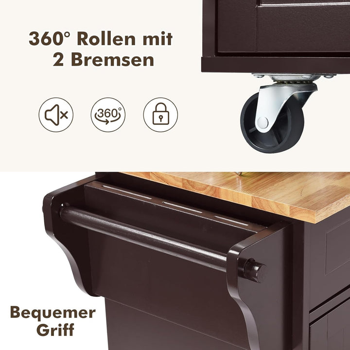 COSTWAY Küchenwagen auf Rollen, Servierwagen Küche, Küchentrolley mit Schubladen, Beistellwagen Küch