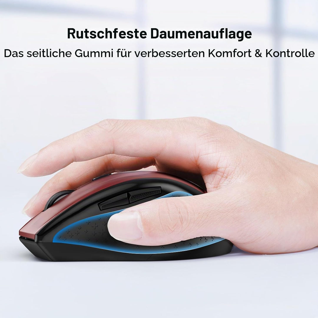 TECKNET Maus Kabellose, 2.4G Optische Funkmaus mit USB Empfänger, Rot, rot