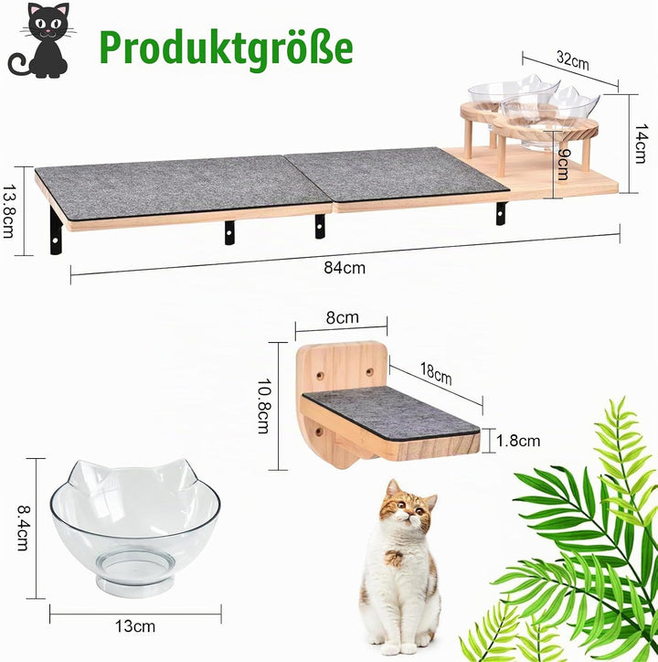 Wand montierte Katze Hängematte Katze Wandregale mit 2 Katze Nahrung Schalen und 3 Schritte, 2pc Kat