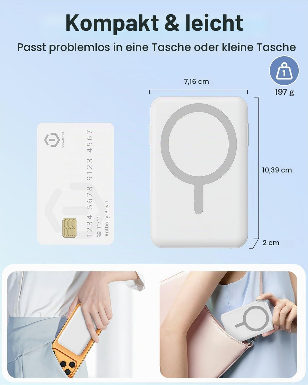Powerbank für MagSafe, 10000mAh Magnetische Powerbank iPhone, Weiss Weiss 10000.0 Milliamperestunden