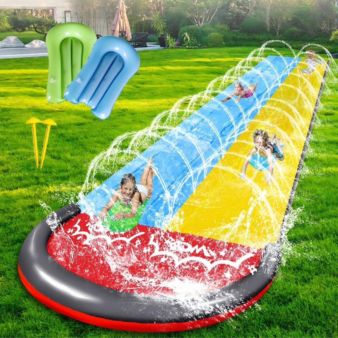 15.8 ft/480cm Double Water Slide,Wasserrutsche Garten für Kinder,Lawn Water Slide with Sprinkler and
