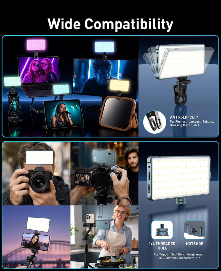 Selfie Licht mit RGB-Vollfarbe, 135 LED 4000mAh CRI96+ LED Videoleuchte mit Hotshoe und Clip,2500K-9