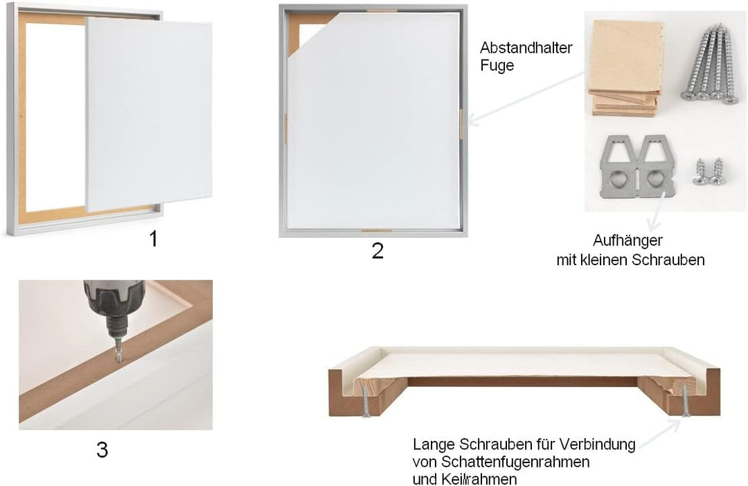 rahmengalerie24 Schattenfugenrahmen 50x90 cm Stahl für Leinwand Bilderrahmen Keilrahmen für Leinwänd
