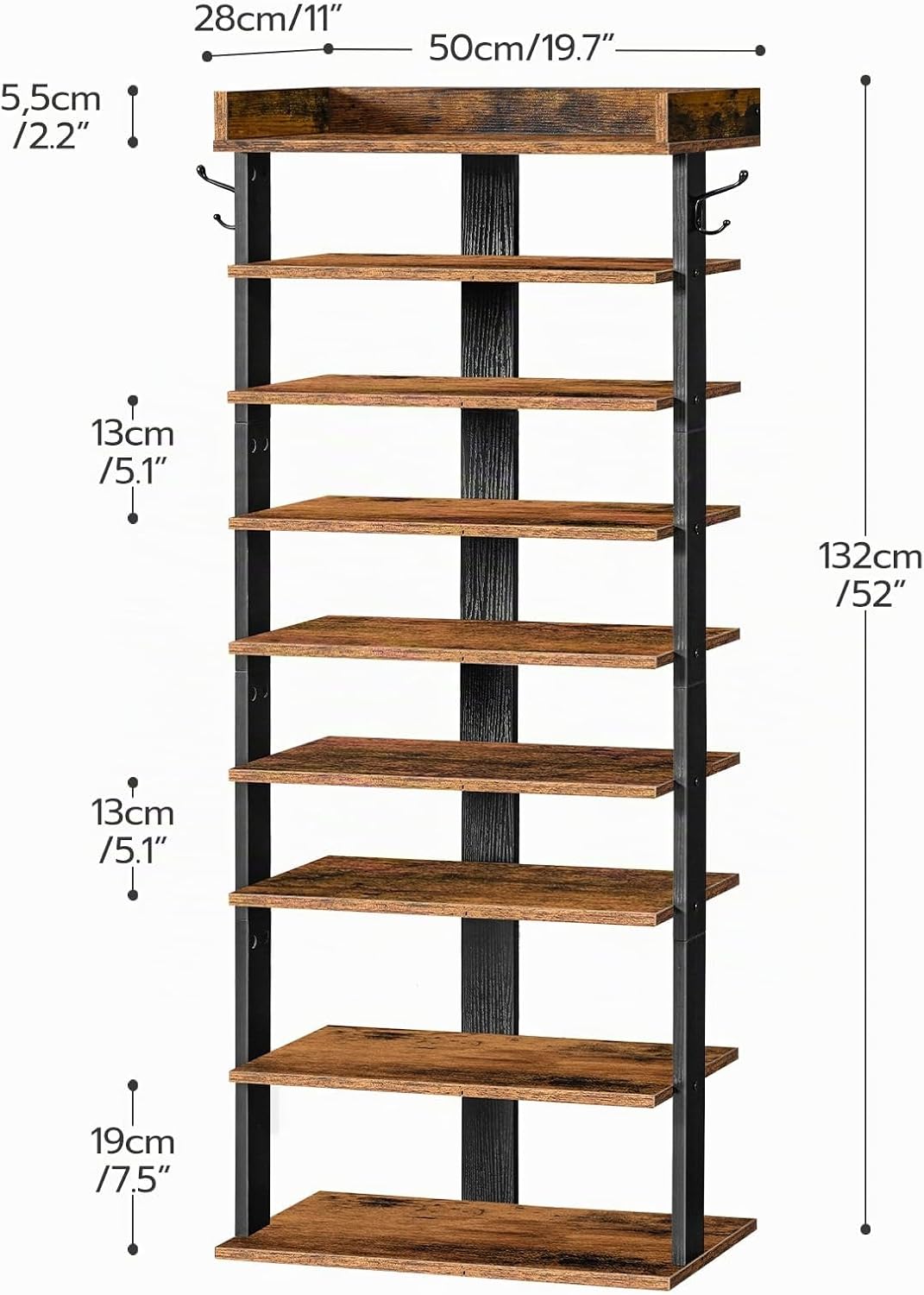 HOOBRO Schuhregal, vertikales Schuhablage, 9-lagiges Schuhschrank, schmale Schuhständer mit Zaun und