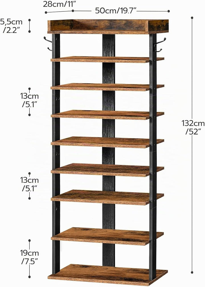 HOOBRO Schuhregal, vertikales Schuhablage, 9-lagiges Schuhschrank, schmale Schuhständer mit Zaun und