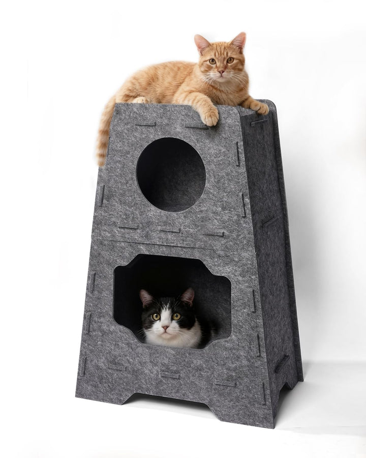 Pawtasy Katzenhöhle Filz Katzenhaus aus Filz für grosse Katzen, Katzen Höhle 3-Ebenen, Trapezform St